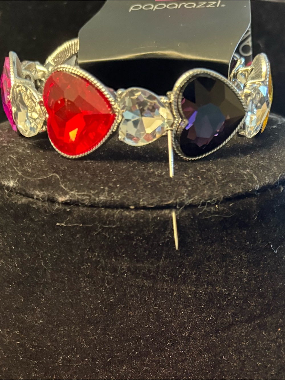 paparazzi Pink, Blue, Red & Purple, Clear Crystal Heart Bracelet